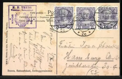 AK Bolzano / Bozen, Gasthaus Batzenhäusl, Defreggerzimmer, Innenansicht