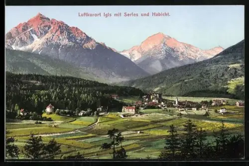 AK Igls, Ortsansicht mit Serles und Habicht