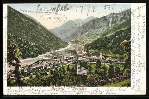 AK Pontafel / Pontebba, Totalansicht im Gebirgstal