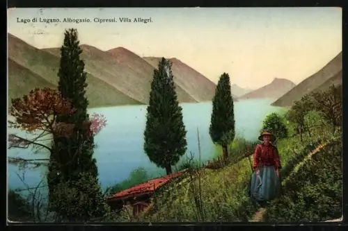 AK Albogasio, Cipressi, Villa Allegri, Lago di Lugano