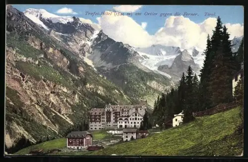 AK Trafoi, Trafoi-Hotel am Ortler gegen die Ferner
