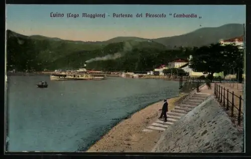 AK Luino /Lago Maggiore, Partenza del Piroscafo Lombardia