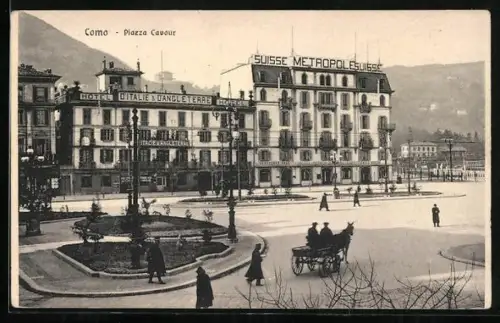 AK Como, Piazza Cavour mit Hotel d`Italie & d`Ancleterre und Suisse Metropole