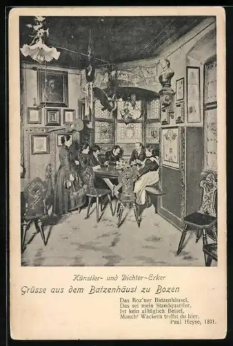 AK Bozen, Künstler- und Dichter-Erker im Gasthof Batzenhäusl