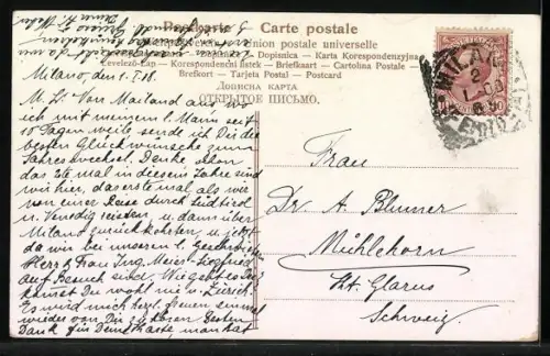 AK Milano, Piazza della Scala col Monumento a Leonardo