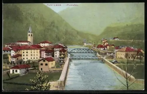 AK Pontafel, Ortsansicht mit Brücke