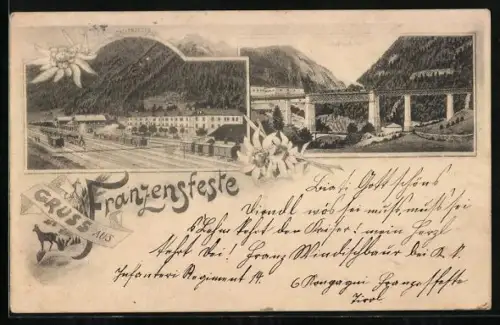 AK Franzensfeste, Bahnhof und Eisenbahnbrücke