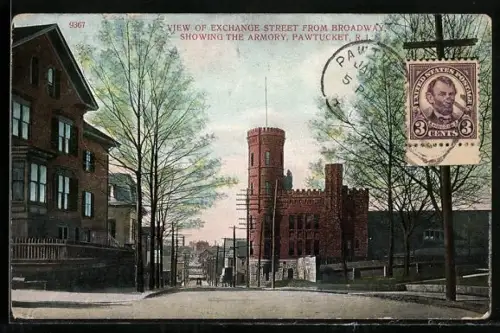 AK Pawtucket, RI, Exchange Street from Broadway showing the Armory