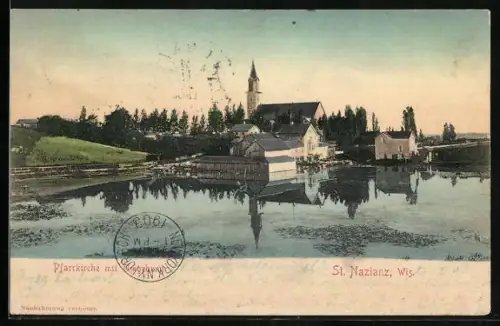 AK St. Nazians, WI, Pfarrkirche mit Umgebung