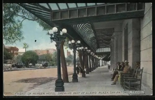 AK San Antonio, TX, Front of Menger Hotel showing part of Alamo Plaza