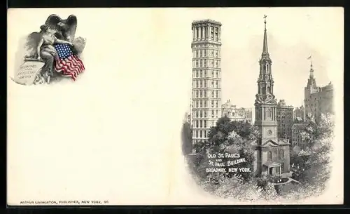 AK New York, NY, Old St. Paul`s and St. Paul Building, Broadway