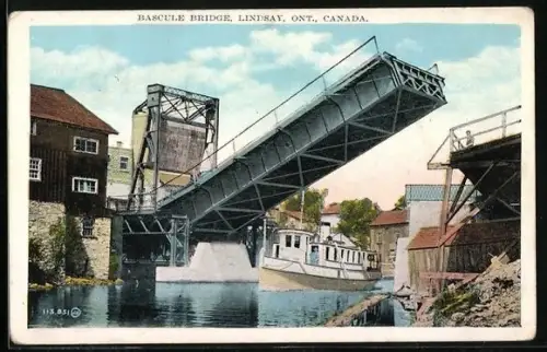 AK Lindsay /Ont., Bascule Bridge and passing steamboat