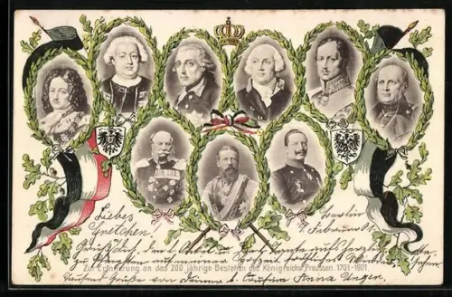 AK König Friedrich Wilhelm III. von Preussen im Kreise seiner Vorgänger und Nachfolger, 200 Jahre Königreich Preussen