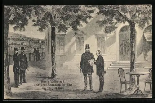 AK König Wilhelm I. und Graf Benedetti bei einem Treffen in Ems am 13. Juli 1870