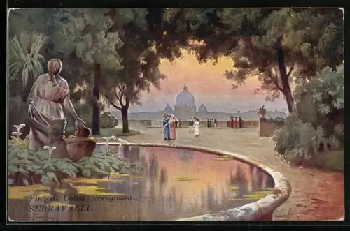 AK Roma, Serravallo`s China-Wein mit Eisen, Pincio, Fontana del Mosè, Reklame