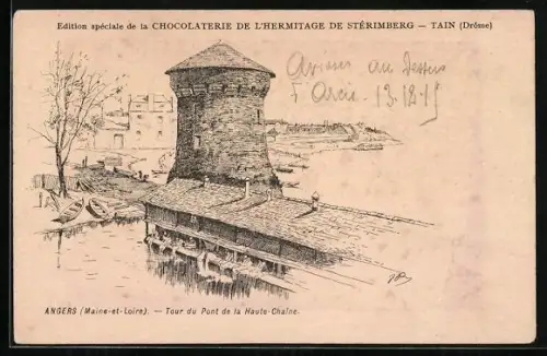 AK Angers, Tour du Pont de la Haute-Chaine, Chocolaterie de l`Hermitage de Stérimberg, Kakao, Reklame für Schokolade