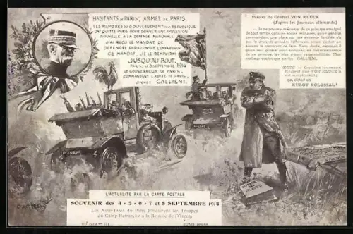 AK Französische Soldaten mit dem Auto-Taxi auf dem Weg in die Schlacht