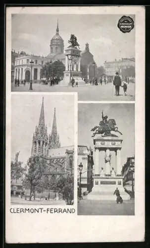 AK Clermont-Ferrand, Ansicht der Kirche, Reiterdenkmal, Menier Kakao