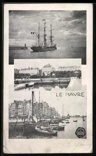 AK Le Havre, Hafen, auslaufende französische Dreimast-Bark, Menier Kakao