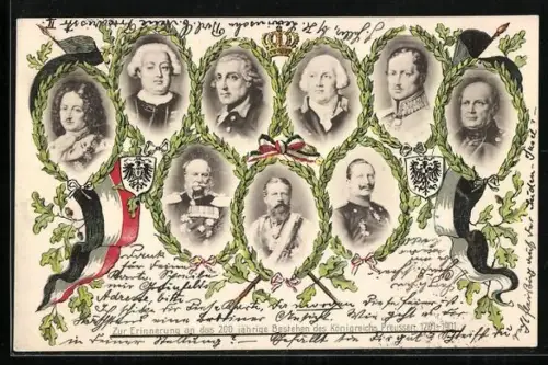 AK Portraits preussischer Herrscher, 200-jähriges Bestehen des Königreichs Preussen 1701-1901