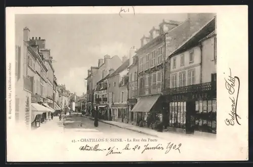 AK Chatillon-sur-Seine, La Rue des Ponts, Strassenpartie