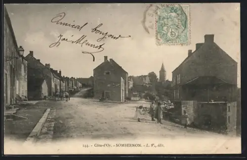 AK Sombernon /Côte-d`Or, Strassenpartie mit Anwohnern