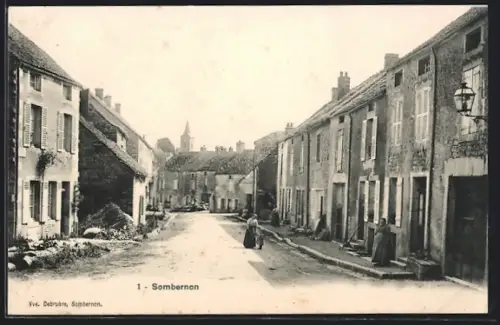 AK Sombernon, Strassenpartie mit Anwohnerinnen