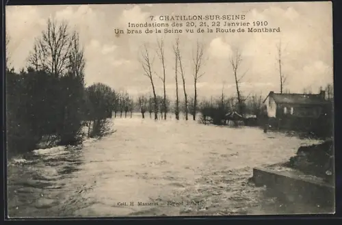 AK Chatillon-sur-Seine, Inondations de 1910, Un bras de la Seine vu de la Route de Montbard