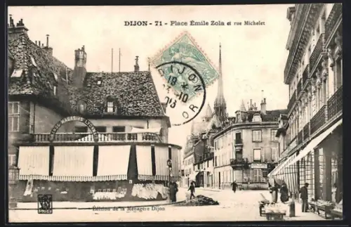 AK Dijon, Place Emile Zola et rue Michelet