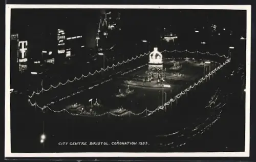 AK Bristol, City Centre at Night, Coronation 1953