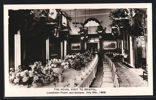 AK Bristol, The Royal Visit to Bristol 1908, Art Gallery, Luncheon Room