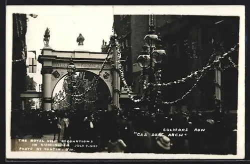 AK Birmingham, The Royal Visit Decorations, July 7th 1909, Colmore Row, Arch