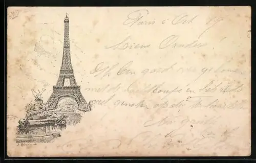 Vorläufer-Lithographie Paris, 1889, La Tour Eiffel, Eiffelturm
