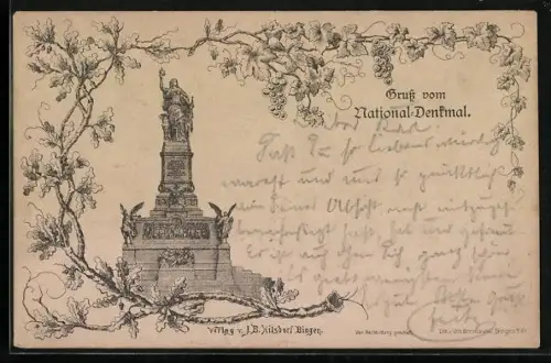 Vorläufer-Lithographie National-Denkmal auf dem Niederwald, 1892