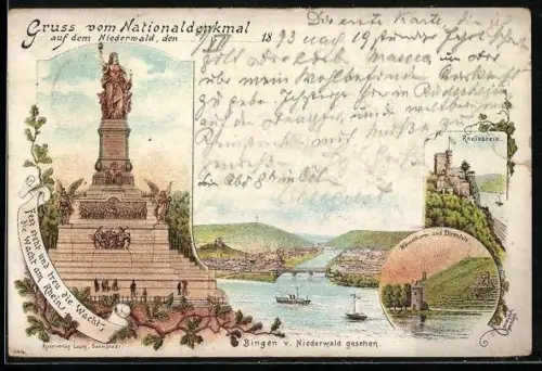 Vorläufer-Lithographie Nationaldenkmal auf dem Niederwald, 1893