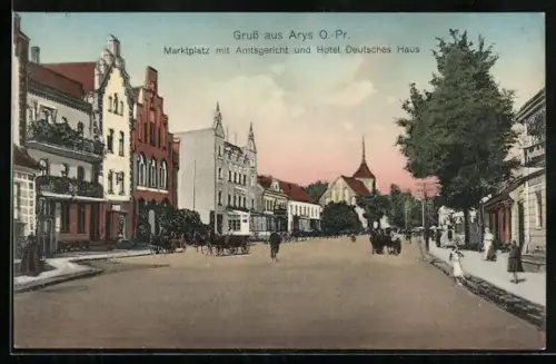 AK Arys, Marktplatz mit Amtsgericht und Hotel Deutsches Haus