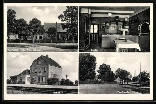 AK Beyersdorf, Gasthaus von Willi Bussler, Bahnhof, Dorfstrasse