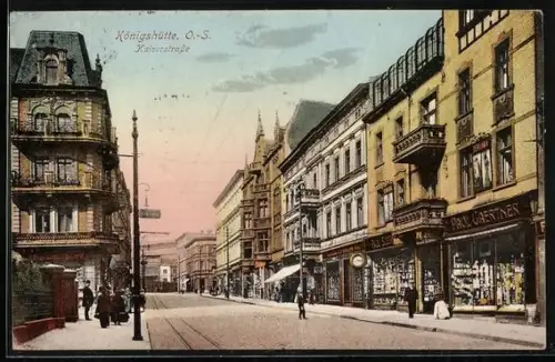 AK Königshütte, Blick in die Kaiserstrasse