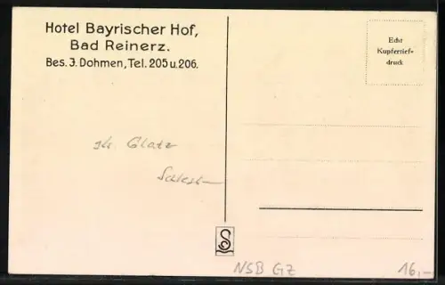AK Bad Reinerz, Hotel Bayrischer Hof, Bes. J. Dohmen