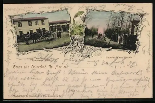 AK Gr. Moellen, Restaurant Elisium, Promenade zum Strand