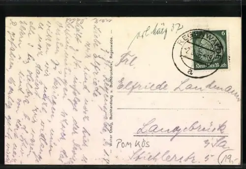 AK Regenwalde i. P., Geschäft v. Ed. Schultz, Marktseite