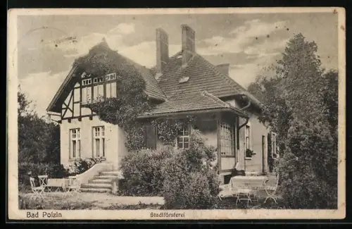 AK Bad Polzin, Stadtförsterei mit Garten