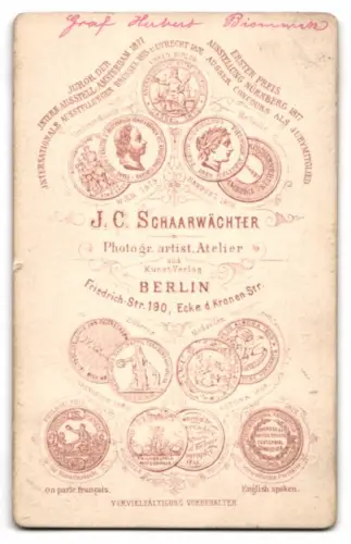 Fotografie J. C. Schaarwächter, Berlin, Portrait Herbert von Bismarck, Sohn von Otto Bismarck & Staatssekretär unter ihm