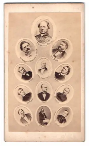 Fotografie Jos. Hamnna, Böhmisch Leipa, Collage Freiherr von Beust, Graf Potoky, Fürst C. Auersberg, Graf Taffe, Giskra