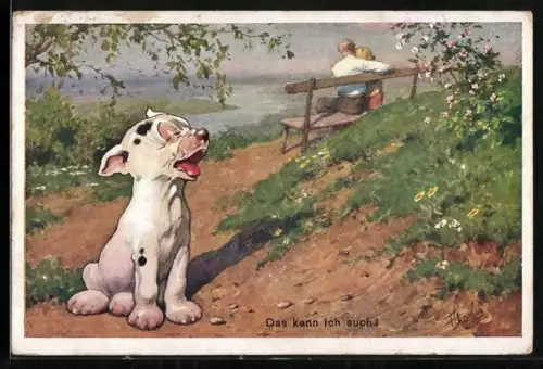 Künstler-AK Das kann ich auch!, Bonzo und Liebespaar