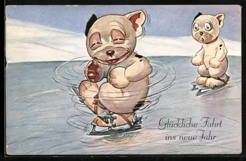 AK Bonzos auf Schlittschuhen, Wirbelnder Bonzo und staunender Kamerad