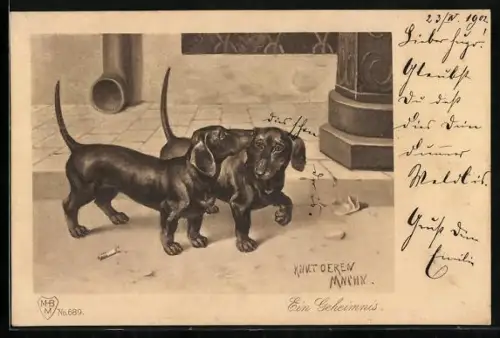 AK Ein Geheimnis, Dackel flüstert einem zweiten ins Ohr