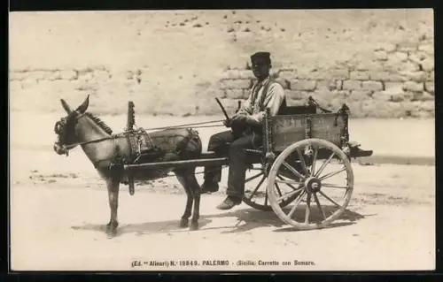 AK Palermo /Sicilia, Carretto con Somaro