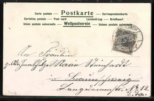 Lithographie Zwei Amor mit Friedenstauben und Blumenkranz