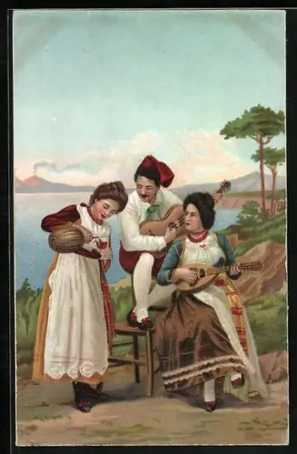 Künstler-AK Italienische Musikanten mit Mandoline und Gitarre